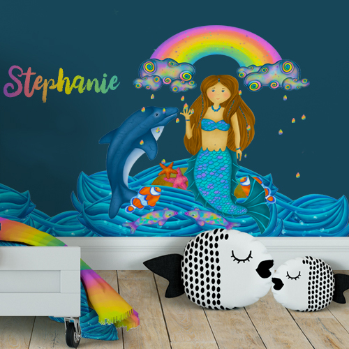 wall decals for kids, wall stickers for kids, wall decor for kids rooms, mermaid wall stickers, hush the moon, personalised wall art for kids, personalised wall stickers for kids