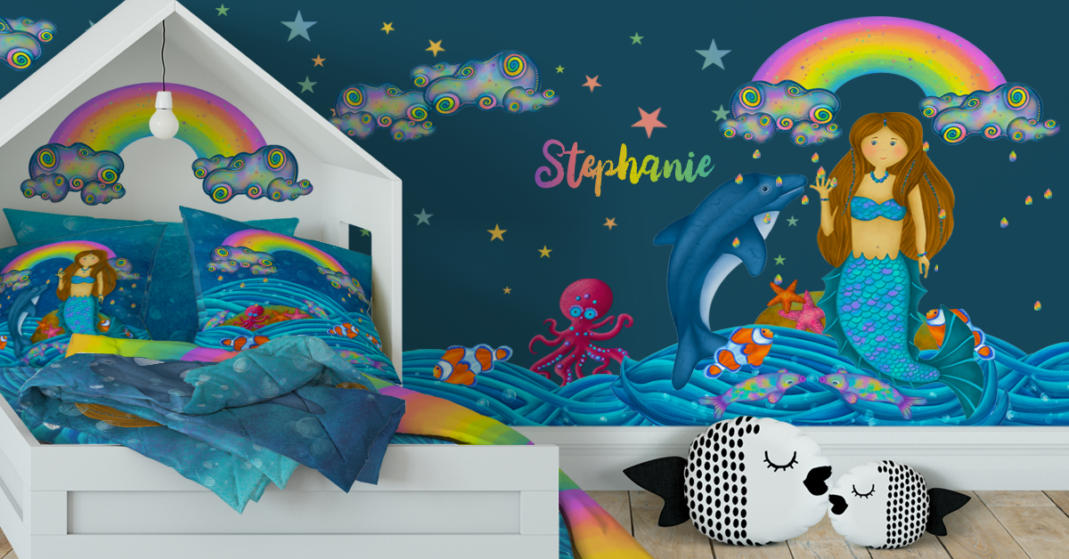personalised name sticker for kids, wall decals for kids, mermaid wall stickers for kids, ocean creatures wall stickers for kids, kids bedroom stickers, kids bedroom wall art, personalised wall stickers for kids, personalised wall decor for kids, personalised gifts for kids, hush the moon, personalised wall decals for kids australia
