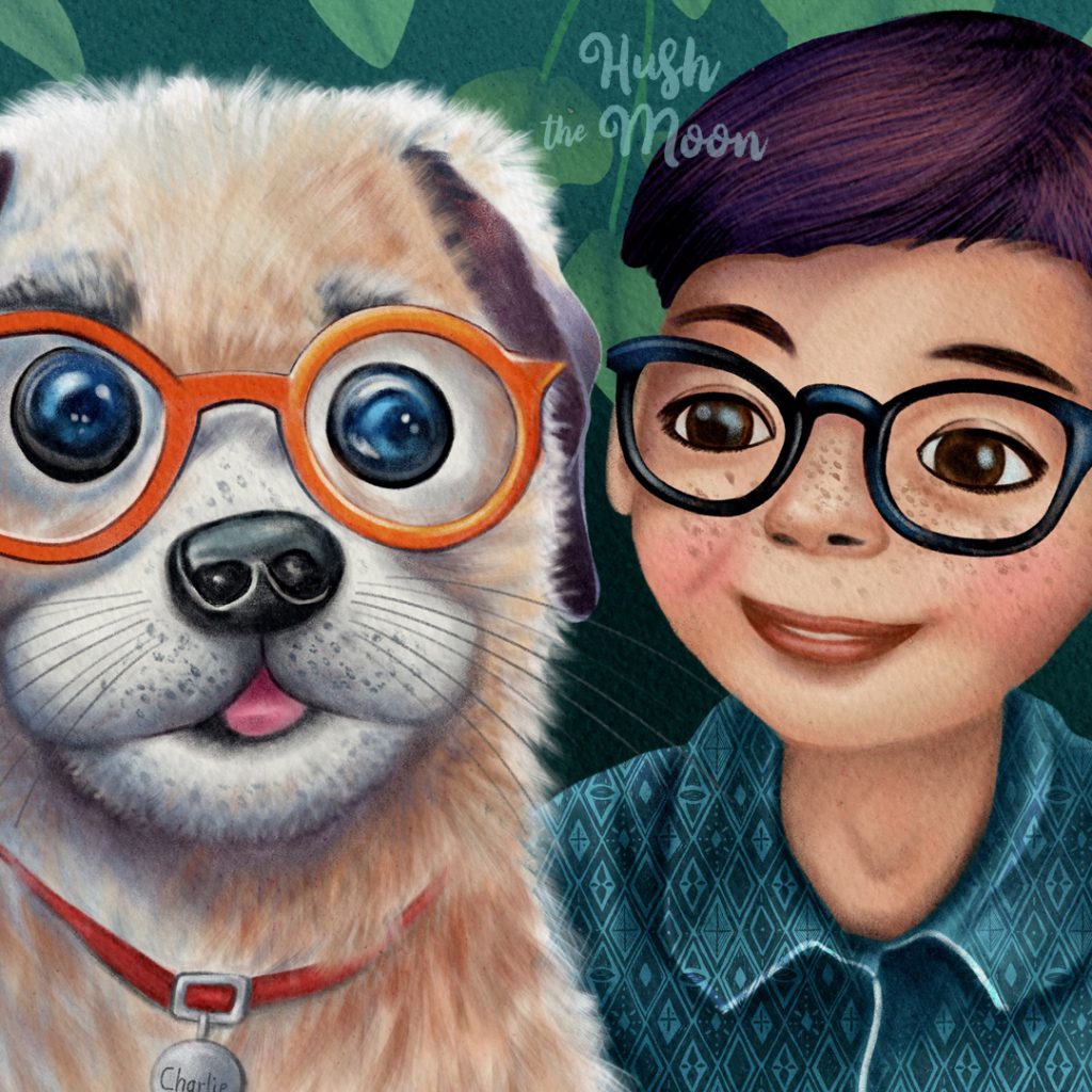 The Lovable Nerd illustration - detail 1 by Lesley Smitheringale, dog illustration, cute dog illustration, man and his best friend art, pets, pet illustrations, pet art for kids, illustrations for kids, kidlitart, picture books for kids, art licensing, lesley smitheringale, hush the moon, story book art for kids