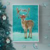 Rudolph and Cardinal in White Frame with Christmas Tree and Stars Craig at Hush the Moon